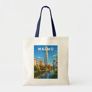 Bolsa Tote Malmo Ilustração Viagem Arte Vintage Suécia