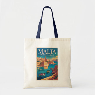 Bolsa Tote Malta Coast Illustration Travel Art Vintage
