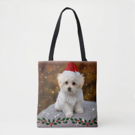 Bolsa Tote Maltês Puppy comemora o Natal