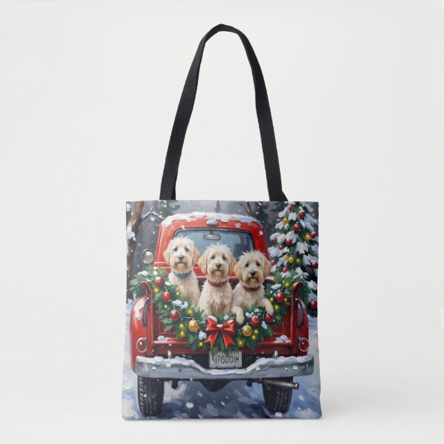 Bolsa Tote Maltese Christmas Red Truck Holiday (Frente)