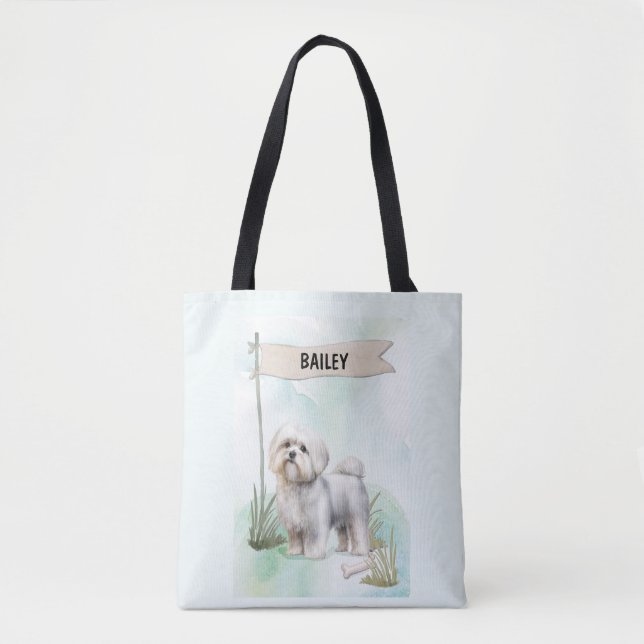 Bolsa Tote Maltese Watercolor Personalized Dog (Frente)