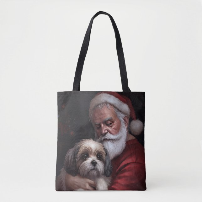 Bolsa Tote Malti Tzu Com Papai Noel Natal Festivo (Frente)