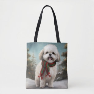 Bolsa Tote Malti Tzu Dog no Natal da Neve