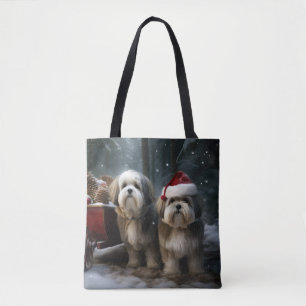 Bolsa Tote Malti tzu Trenó Nevado Enfeite de Natal 