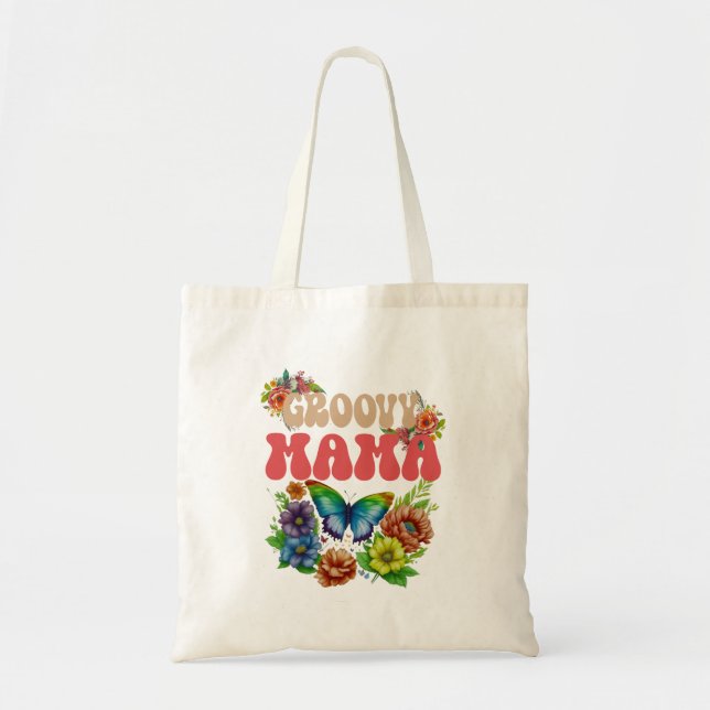 Bolsa Tote Mama Groovy Floral, Retro da Maternidade (Frente)