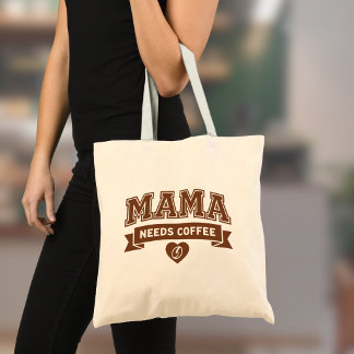 Bolsa Tote MAMA Needs Coffee Brown White Heart Coffee Bean