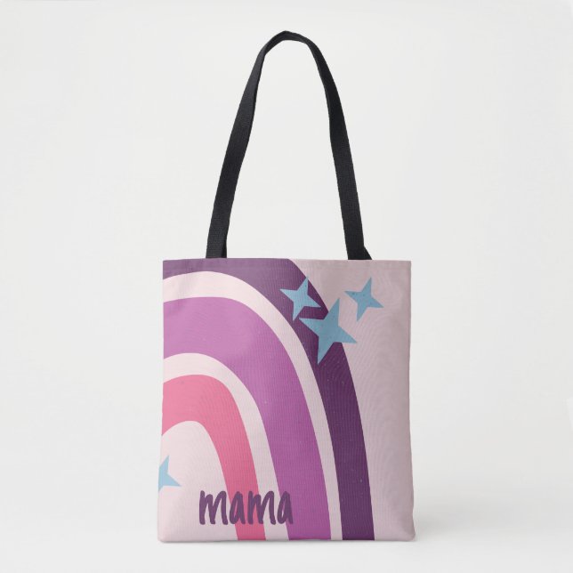 Bolsa Tote Mama personalizada boêmica rosa-púrpura do arco-ír (Frente)