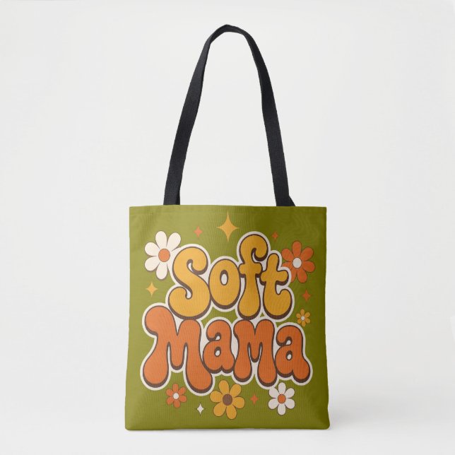 Bolsa Tote Mama Soft Retro Floral Design Groovy | Fofo Boho  (Frente)