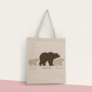 Bolsa Tote Mama Urso Personalizada Com 2 Nomes de Filhos Pres
