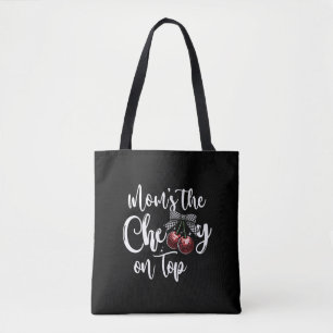 Bolsa Tote Mamãe é a Cereja no Topo Fofo Laço Xadrez Cereja