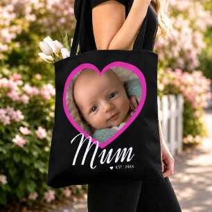 Bolsa Tote Mamãe Estabeleceu Roteiro Coração Rosa Foto Preta