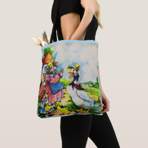 Bolsa Tote Mamãe gatinho e gatinho bebê visitam patos dos ano