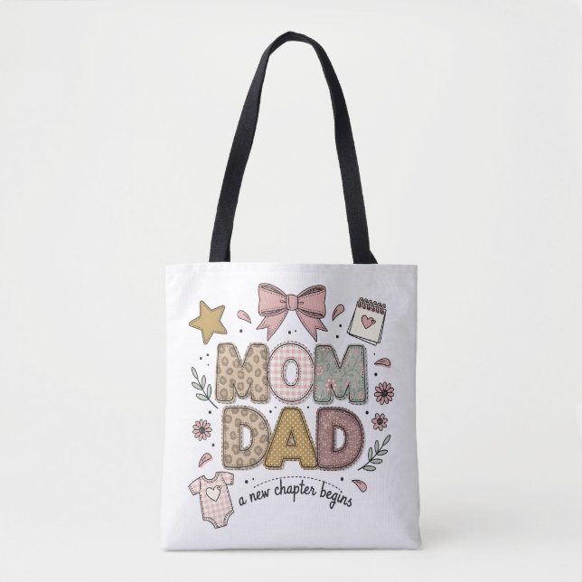 Bolsa Tote Mamãe Papai Novo Capítulo Começa Design de Bebê Fo (Frente)