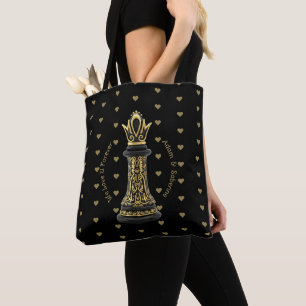 Bolsa Tote MAMÃE Rainha da minha vida, Roteiro Dourado Xadrez