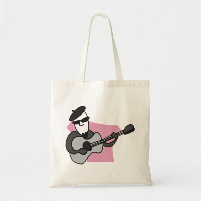 Bolsa Tote Man Wearing Beret Playing Acoustic Guitar (Frente)