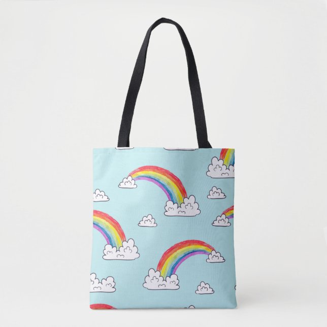 Bolsa Tote Manchas de arco-íris e nuvens sem costura (Frente)