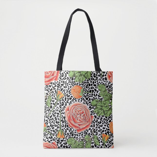 Bolsa Tote Manchas-leopardo Prato Floral Laranja (Frente)