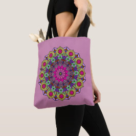 Bolsa Tote Mandala 12 Mostarda Flor Rosa em Mauve -