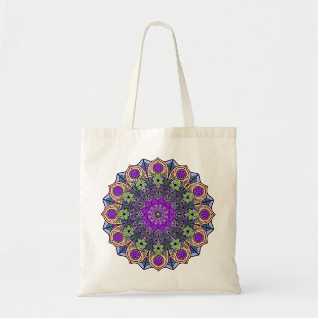 Bolsa Tote Mandala 12 violeta rosa verde - (Frente)