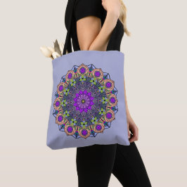 Bolsa Tote Mandala 12 violeta rosa verde-rosa sobre violeta -