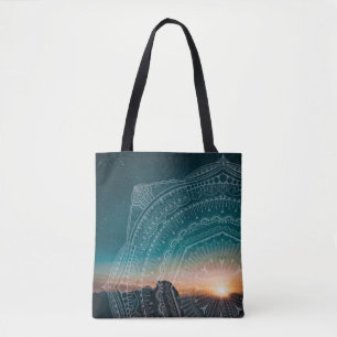Bolsa Tote Mandala Art Sunset Blue Night Sky Stars Foto
