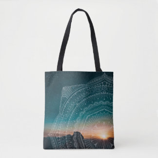 Bolsa Tote Mandala Art Sunset Blue Night Sky Stars Foto