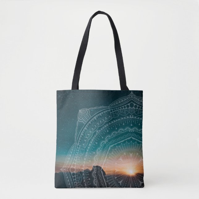 Bolsa Tote Mandala Art Sunset Blue Night Sky Stars Foto (Frente)