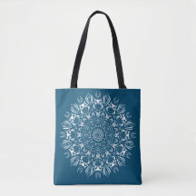 Mandala azul e branca reutilizável para o saco