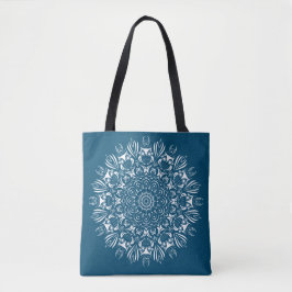 Bolsa Tote Mandala azul e branca reutilizável para o saco