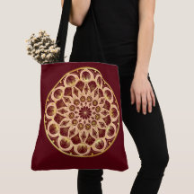 Mandala Bordeaux vermelho Dourado sobre Fundo Bord