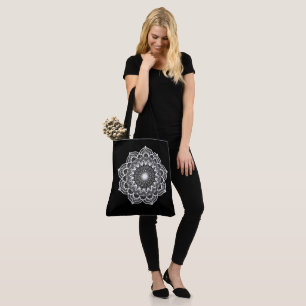 Bolsa Tote Mandala Branco em Fundo Preto