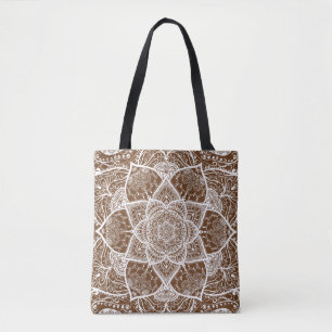 Bolsa Tote Mandala castanha e branca - Loergann in Acorn