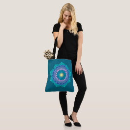 Bolsa Tote Mandala Colorida em Fundo Azul