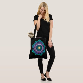 Bolsa Tote Mandala Colorida em Fundo Preto