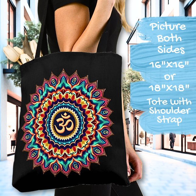 Bolsa Tote Mandala com símbolo OM em preto (Criador carregado)