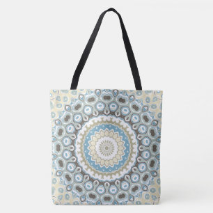 Bolsa Tote Mandala Costeira em Tons de Areia, Azul e Madeira