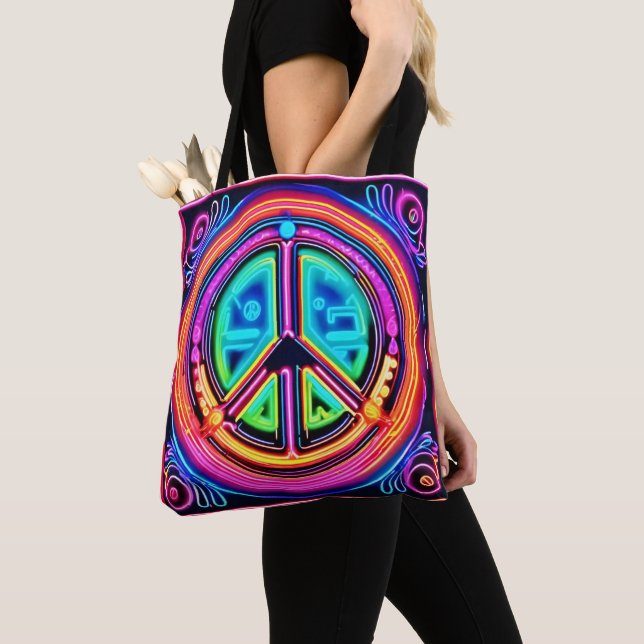 Bolsa Tote Mandala da Paz Neon (Close Up)