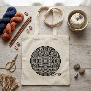 Bolsa Tote Mandalá de Bola de Fio Preto e Branco
