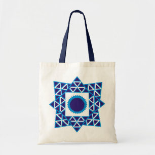 Bolsa Tote Mandalá de Estrela Triangular Geométrica Azul Bran