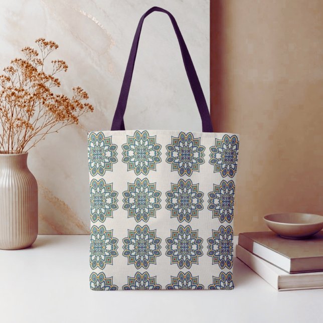 Bolsa Tote Mandala de Flor de Teal (Criador carregado)