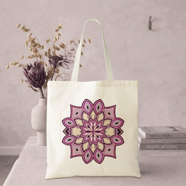 Bolsa Tote Mandala de Flor Rosa (Criador carregado)
