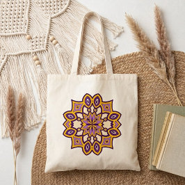 Bolsa Tote Mandalá de Flor Roxa e Amarela