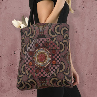 Bolsa Tote Mandala de semicírculo étnico com moldura mais sol