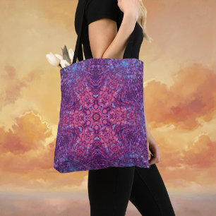 Bolsa Tote Mandala digital rosa púrpura e azul