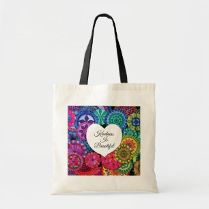 Bolsa Tote Mandala do arco-íris da aguarela com coração