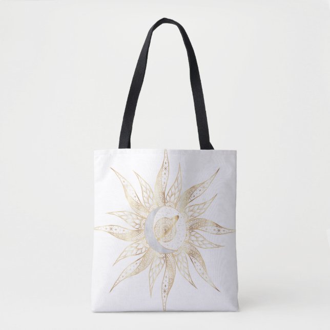 Bolsa Tote Mandala do Universo do Sol Lua Planeta Branco Mode (Frente)