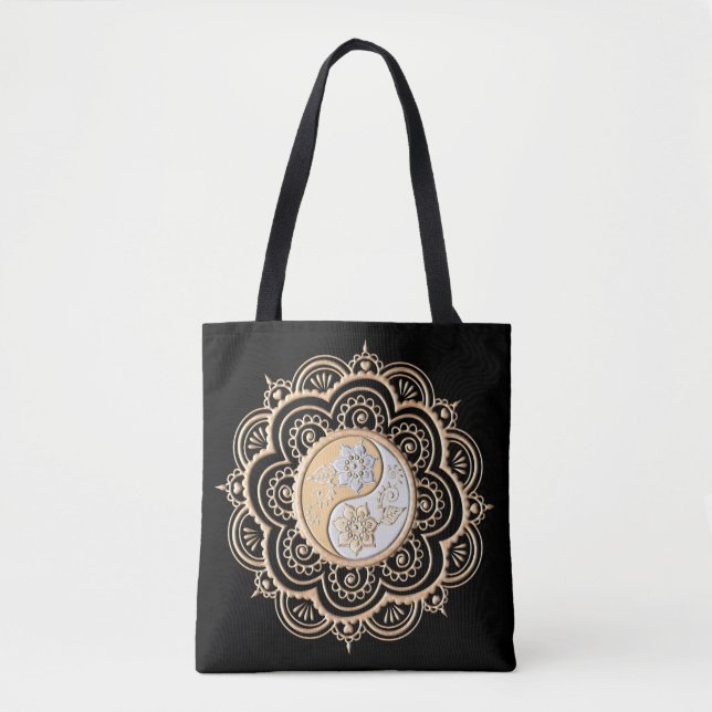 Bolsa Tote Mandala Dourado e Prateado (Frente)