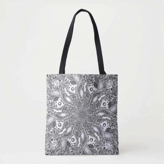 Bolsa Tote Mandala em folha branca e negra (Frente)