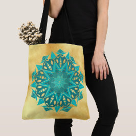 Bolsa Tote Mandala Estrela Azul Dourado