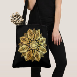 Bolsa Tote Mandala Estrela Dourada em Fundo Preto